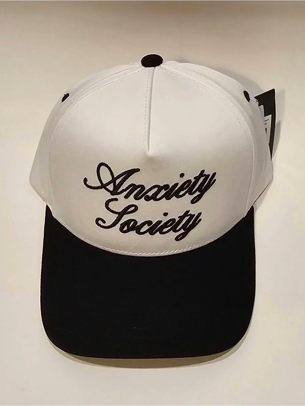 Anxiety Society White and Black Baseball Cap by
